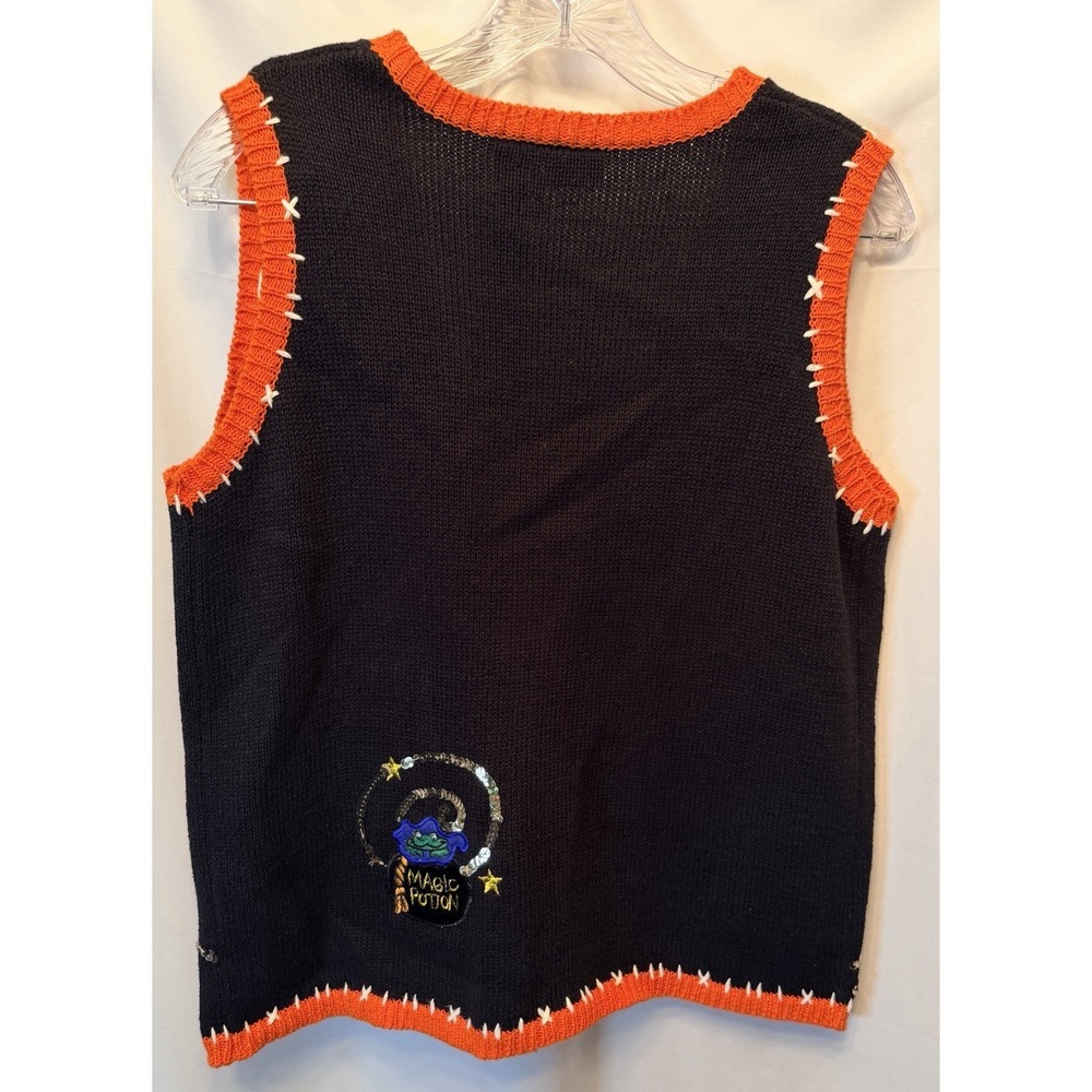 VTG Holiday Editions Size Small Halloween Sweater Vest Black Cat Sequins Knit - Picture 6 of 10